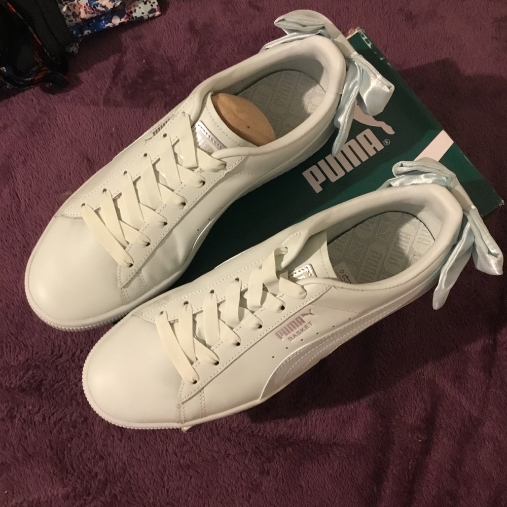 Puma Light Green Basket Bow Sneakers with Unique Detail